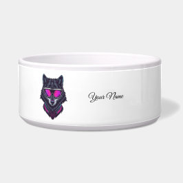 Comedero Taza Personalizable con Nombre de Arte Neon Lobo C