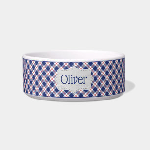 Comedero Taza Personalizada de Plaid Rojo, Blanco y Azul pa