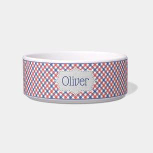 Comedero Taza Personalizada de Plaid Rojo, Blanco y Azul pa