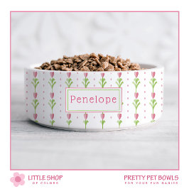Comedero Taza Personalizada para Mascota con Flores Rosadas