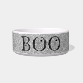 Comedero Tazado Glitter Plateado Falso Boo Halloween Perro