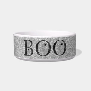 Comedero Tazado Glitter Plateado Falso Boo Halloween Perro