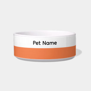 Comedero Tazón con nombre para mascotas con franja naranja
