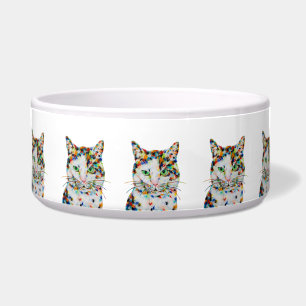 Comedero Tazón de arte blanco de gato colorido