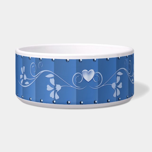 Comedero Tazón de cerámica floral azul decorativa (Izquierda)
