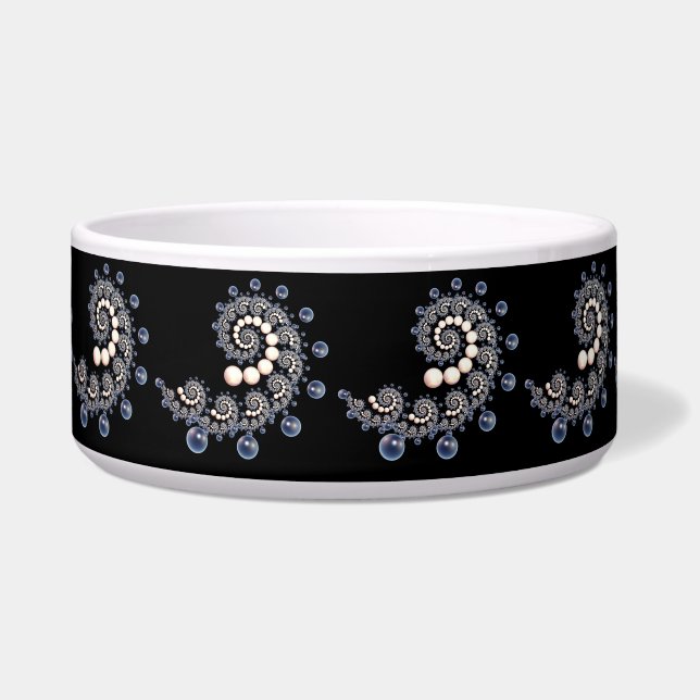 Comedero Tazón de cerámica marfil y perla azul (Frente)