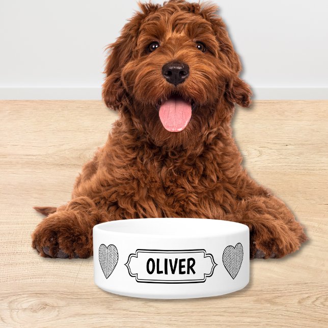 Comedero Tazón de cerámica moderno en negro y blanco para p (Modern simplistic custom dog dish fully customizable in white & Black. )