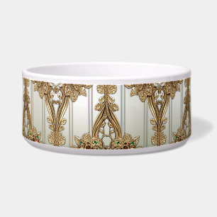 Comedero Tazón de cerámica ornamentado elegante dorado para