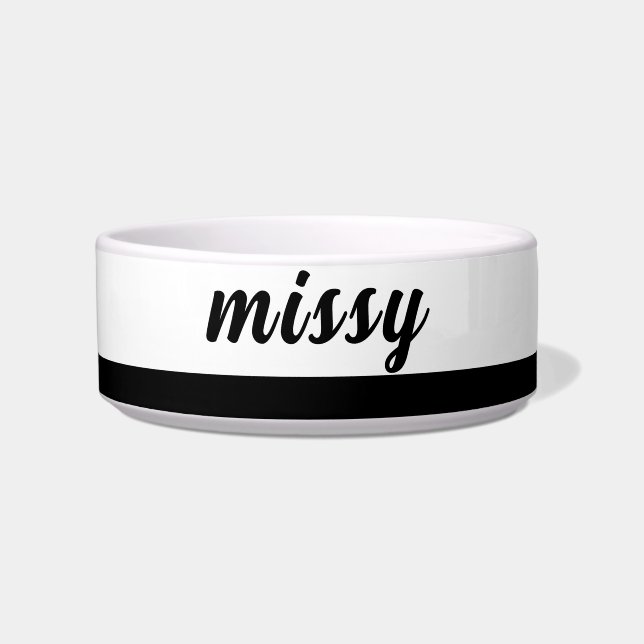 Comedero Tazón de cerámica para mascotas con nombre en negr (Frente)