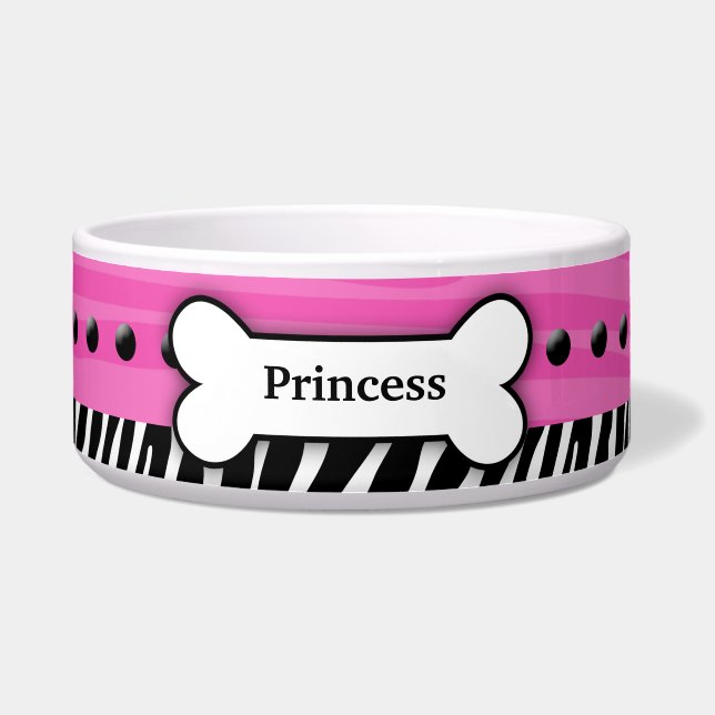 Comedero Tazón de comida Mascota de rayas rosadas de moda - (Frente)