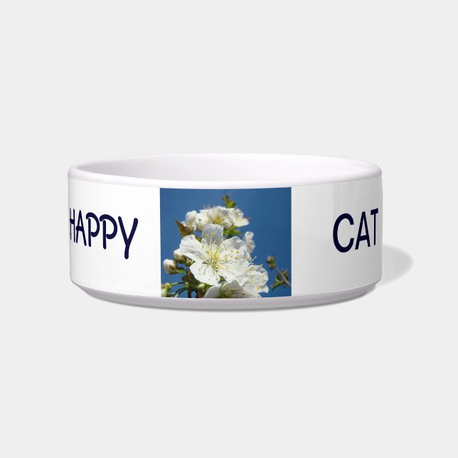 Comedero tazón de comida para gato FELIZ flores de cerezo (Frente)