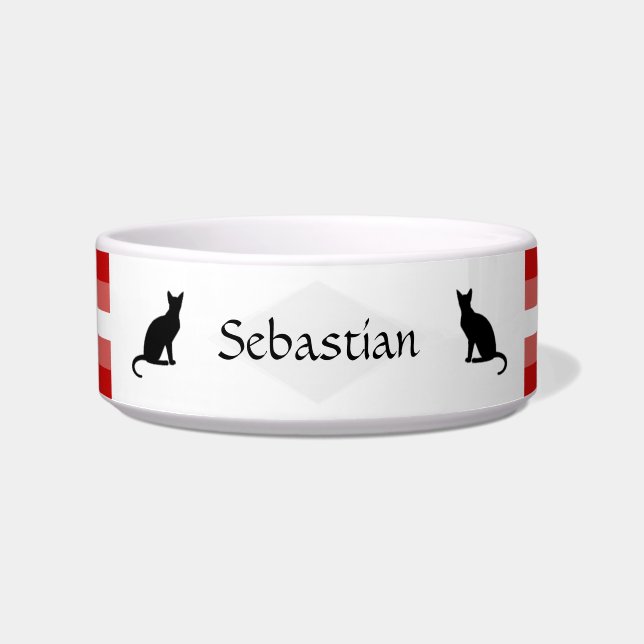 Comedero Tazón de comida para gato rojo y blanco personaliz (Frente)