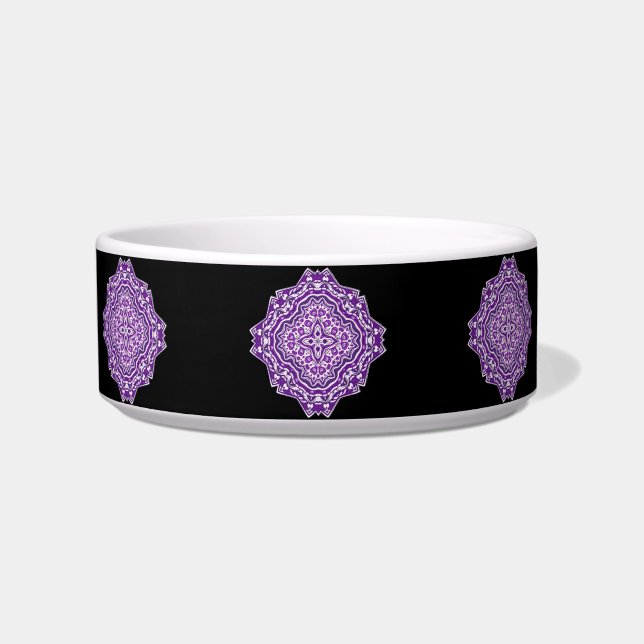 Comedero tazón de comida para gatos morado mandala (Frente)
