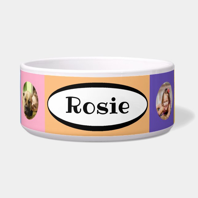 Comedero Tazón de comida para perro de cerámica a cuadros - (Frente)