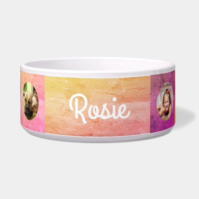 Comedero Tazón de comida para perro de cerámica a cuadros - (Frente)