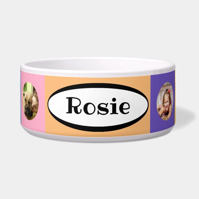 Comedero Tazón de comida para perros de cerámica a cuadros  (Frente)