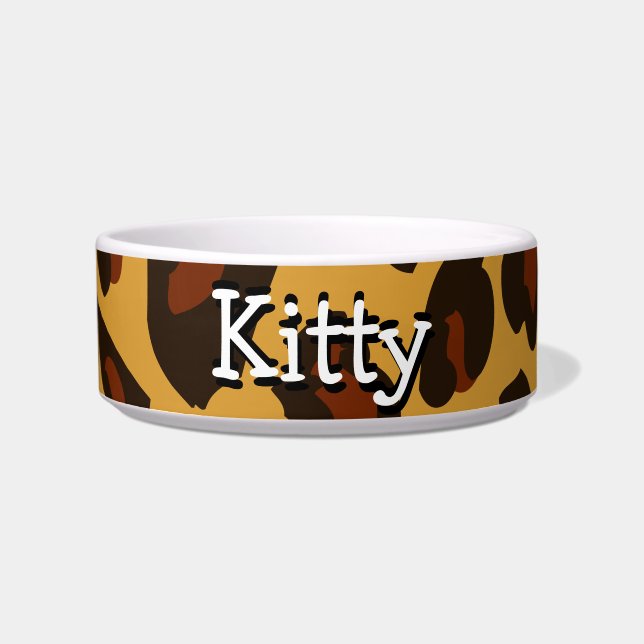 Comedero Tazón de gato Kitty personalizado de piel de leopa (Frente)