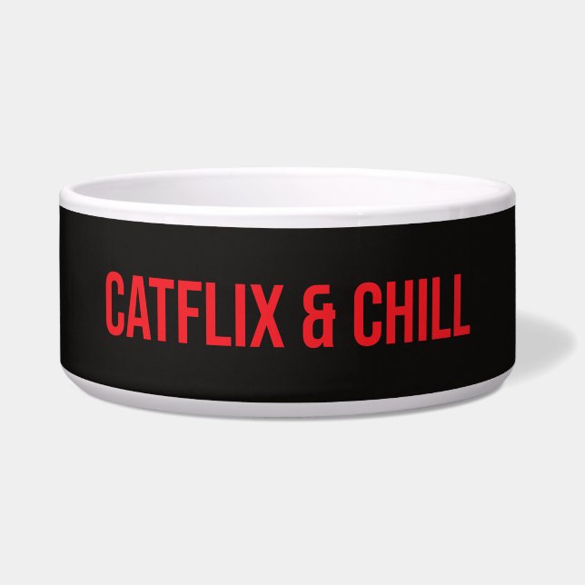 Comedero Tazón de gato personalizado - "Catflix & Chill" (Frente)