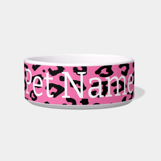 Comedero Tazón de gato personalizado con estampado de leopa (Frente)