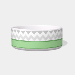Comedero Tazón de gato personalizado Gray Chevron Green