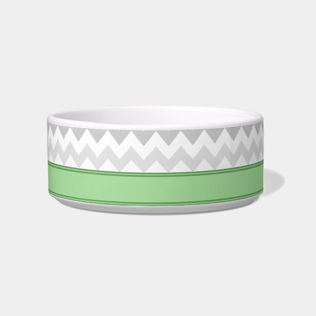 Comedero Tazón de gato personalizado Gray Chevron Green (Derecha)