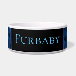 Comedero Tazón de mascota con estampado azul.