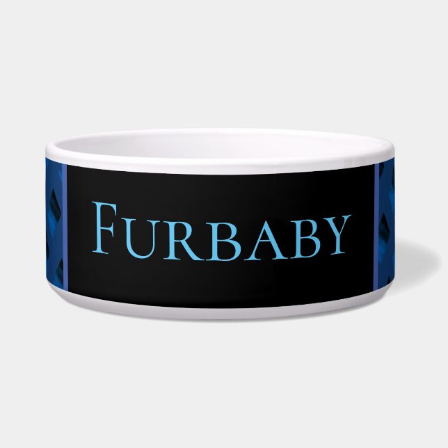 Comedero Tazón de mascota con estampado azul. (Frente)