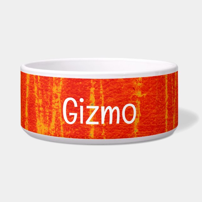 Comedero Tazón de mascota de Naranja rojo Grunge con texto  (Frente)