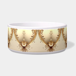 Comedero Tazón de mascota floral dorado ornamentado