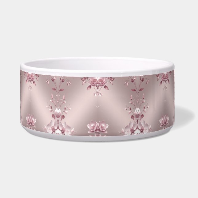 Comedero Tazón de mascota floral rosa delicado (Frente)