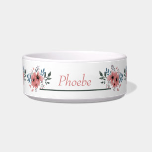 Comedero Tazón de mascota personalizada de Floral blanca ro