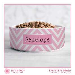 Comedero Tazón de mascota personalizado con chevron rosa mo