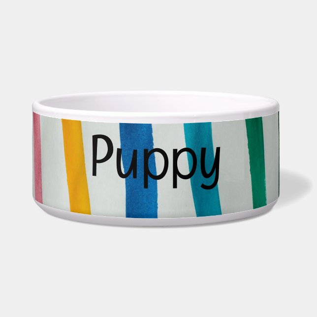 Comedero Tazón de mascota textil a rayas con texto PUPPY (Frente)
