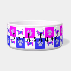Comedero Tazón de mascotas azul y rosa caliente de Dachshun