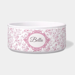 Comedero Tazón de mascotas blanco y rosa suave con floral v