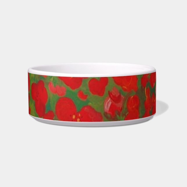 Comedero Tazón de mascotas con flores rojas (Frente)