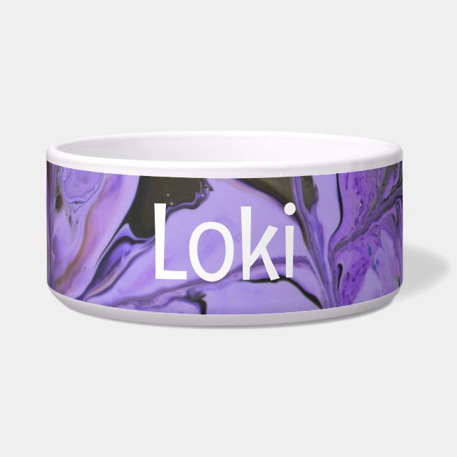 Comedero Tazón de mascotas con líquido morado con LOKI Text (Frente)