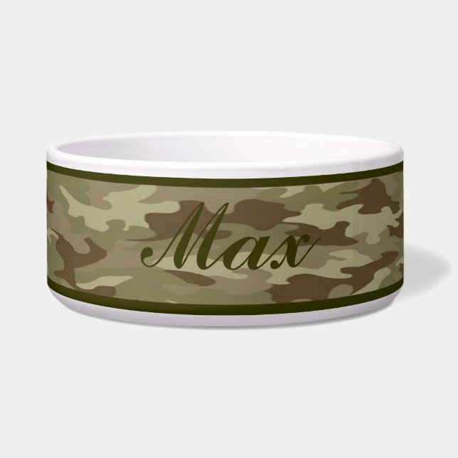 Comedero Tazón de mascotas de camuflaje personalizado (Frente)
