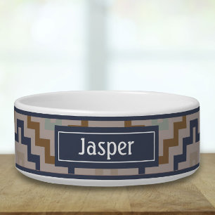 Comedero Tazón de mascotas de impresión geométrica retro