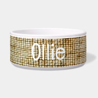 Tazón de mascotas de tela beige con texto de OLLIE