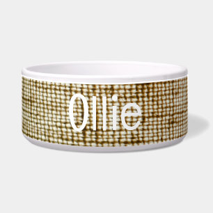 Comedero Tazón de mascotas de tela beige con texto de OLLIE