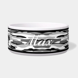 Comedero Tazón de mascotas gris y negro personalizado