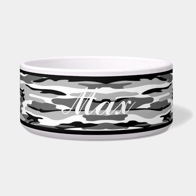 Comedero Tazón de mascotas gris y negro personalizado (Frente)