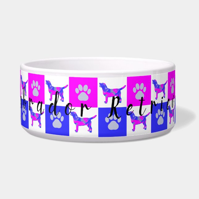 Comedero Tazón de mascotas rosa y azul para los recuperador (Frente)