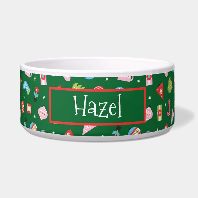 Comedero Tazón de Navidad personalizado para mascotas (Frente)