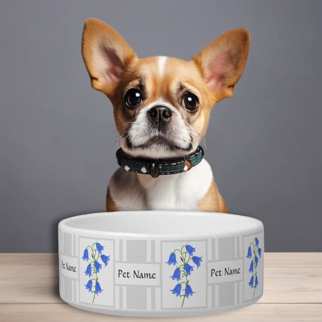 Comedero Tazón de perro blanco con campanillas azules encan (Subido por el creador)