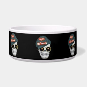 Comedero Tazón de perro cabeza de esqueleto feliz Halloween