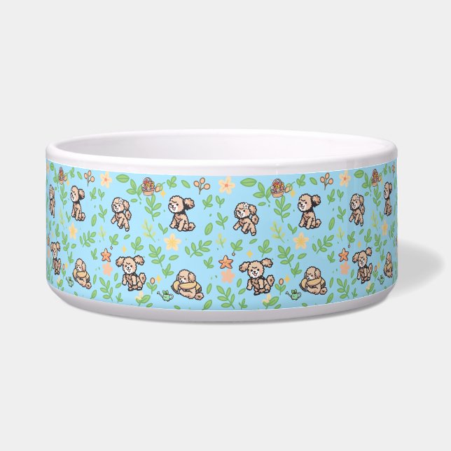 Comedero Tazón de perro Caniche Floral de primavera Cute Al (Frente)