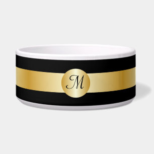 Comedero Tazón De Perro Con Monogramo Negro Y Oro