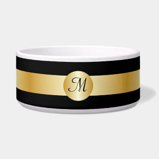 Comedero Tazón De Perro Con Monogramo Negro Y Oro
